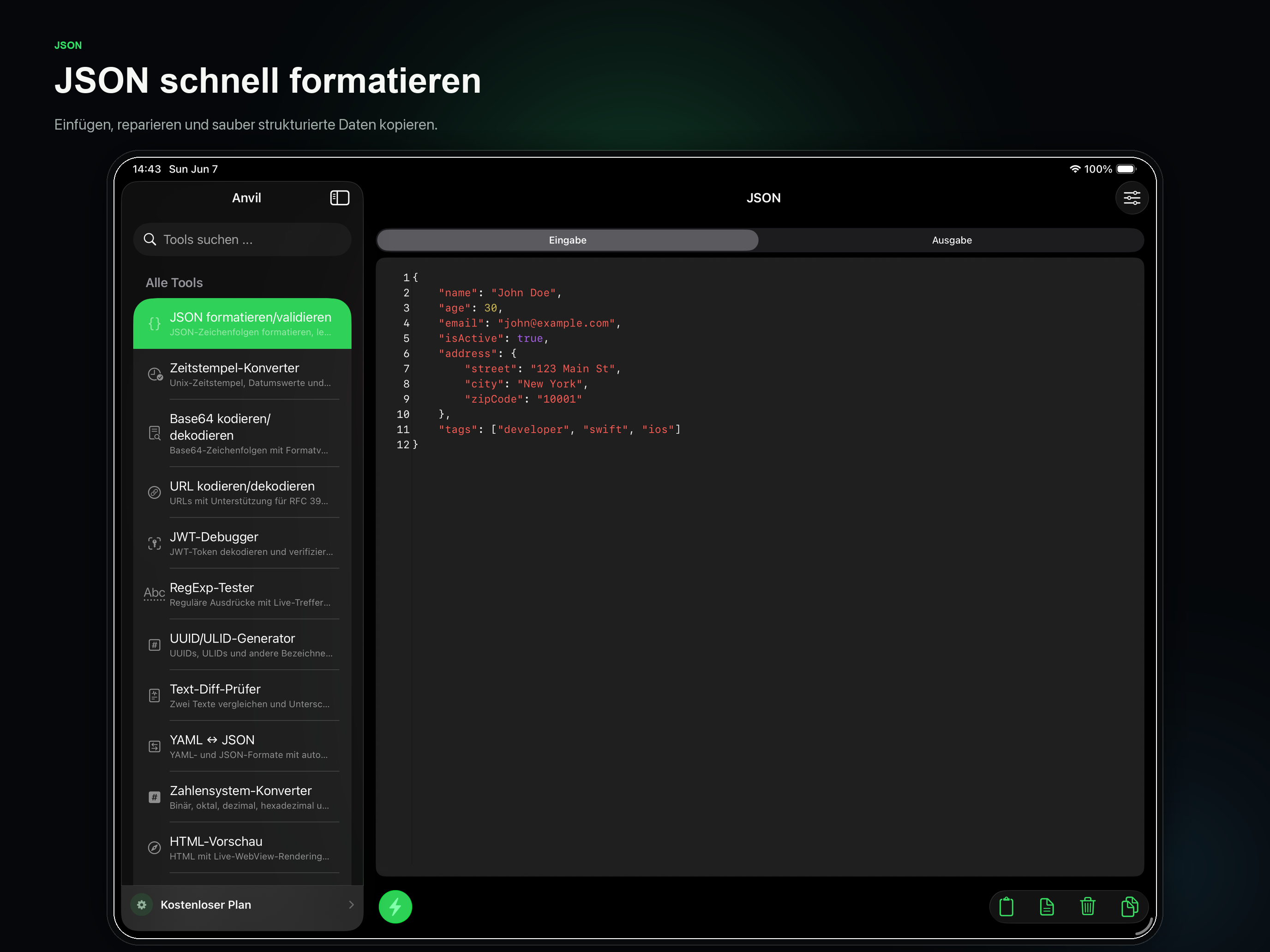 Eine App. Jedes Apple-Gerät. Lokalisierte App-Store-Screenshots der aktuellen Anvil-Version.