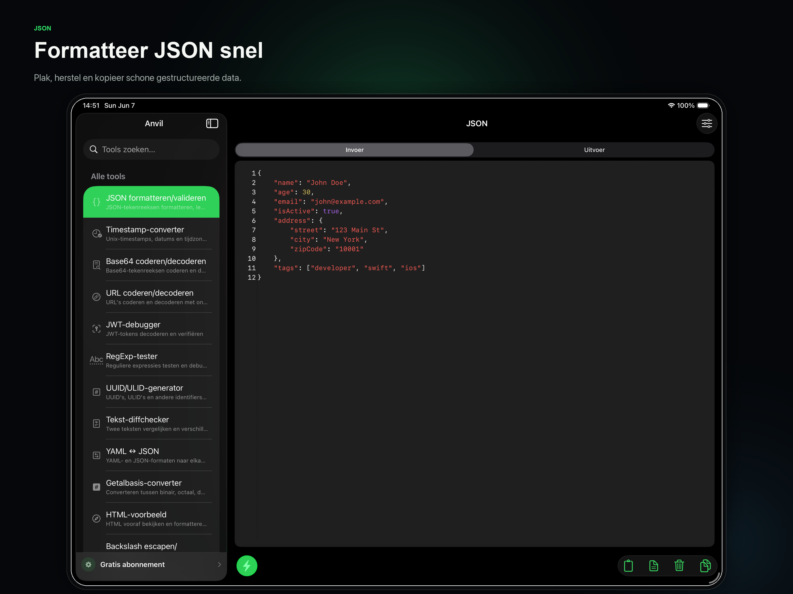 Eén app. Elk Apple-apparaat. Gelokaliseerde App Store-screenshots van de huidige Anvil-release.